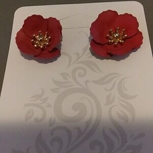 Red Metal Flower Earrings‎
